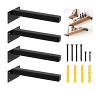 Mardatt 4Pcs 8” Black Shelf Bracket with Screws and Anchors, Floating Shelf Brackets Heavy Duty Shelf Supports Mounted Shelf Brackets Hidden L Shelf Bracket for Shelves Support