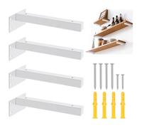 Mardatt 4Pcs 8” White Shelf Bracket with Screws and Anchors, Floating Shelf Brackets Heavy Duty Shelf Supports Mounted Shelf Brackets Hidden L Shelf Bracket for Shelves Support