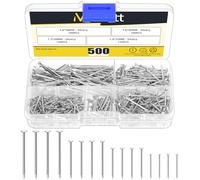 Mardatt 500Pcs 4 Sizes Hardware Nails Assortment Kit, Nails for Hanging Pictures, Small Nails, Finishing Nails, Hanging Nails, Wood Nails, Pin Nails, Wall Nails for Hanging (Silver)