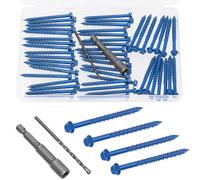 Mardatt 52Pcs 3/16" x 2-1/4" Concrete Screws, Slotted Hex Washer Head Concrete Screws Anchor with Drill Bit and Hex Bit Socket, Self Tapping Masonry for Anchoring to Masonry Block Brick Stucco