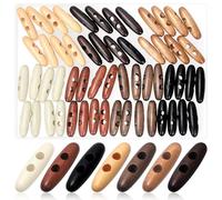 Mardatt 56PCS Oval-Double Hole Wooden Toggle Buttons Kit, 50mm 7Colors Wood Olive Sewing Accessory for Jacket Clothing Coat Jacket Sweater Craft Knitting DIY