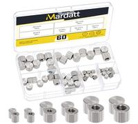 Mardatt 60PCS M2 M2.5 M3 M4 M5 M6 Knurled Thumb Nuts, Sliver Blind Hole Round Female Thread Type Flat Head Grooved Knurled Wing Nut Lock Adjusting Nuts for Furniture Fastening 3D Printer
