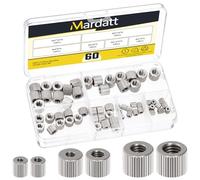 Mardatt 60PCS M2 M2.5 M3 M4 M5 M6 Knurled Thumb Nuts, Sliver Through Hole Round Female Thread Type Flat Head Grooved Knurled Wing Nut Lock Adjusting Nuts for Furniture Fastening 3D Printer