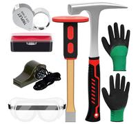 Mardatt 6Pcs Geology Rock Pick Hammer Kit, 32 oz. Rock Hammer & 12" Mason Chisel, Safety Glasses, Whistle, Jewelers Loupe 10X and Gloves, Rock Hounding Tools for Rock Hounding, Stone Breaking