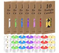 Mardatt 70pcs Aluminum Tea Light Candles, Unscented, Multi-Colored, Long Burning, Non-Toxic, Smokeless, Odorless for Romantic Dinner, Wedding, Party