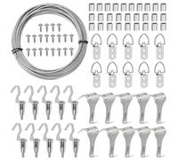 Mardatt 81Pcs Picture Hanging Kit, Included 2 mm 32.8 Feet/10m Braided Steel Wire, Picture Rail Hooks, Adjustable Hooks, D Ring Picture Hangers, Crimping Sleeves, Screws for DIY Crafts Photo Frame