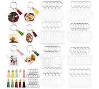 Mardatt 84 Pcs 8 Type Photo Frame Keychain Set, Clear Picture Insert Blank Keyrings with Split Ring and Tassels for Custom DIY Key Chain Projects and Crafts（Square, Heart, Oval, Round, Rectangle,ect