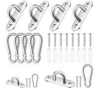 Mardatt 8Pcs M8 304 Stainless Steel Pad Eye Plate U Hooks with Snap Hook Assortment Kit, Marine Hardware Staple Hook Loop and Screws Anchors for Hammock Swing, Oval
