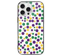 Mardi And The Gras Dot Pattern Slim Glass Case Protective Classic Cell Phone Basic Cases Compatible with iPhone 16/16 Plus/16 Pro/16 Pro Max/16 E