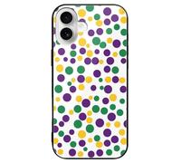Mardi And The Gras Dot Pattern Slim Glass Case Protective Classic Cell Phone Basic Cases Compatible with iPhone 16/16 Plus/16 Pro/16 Pro Max/16 E