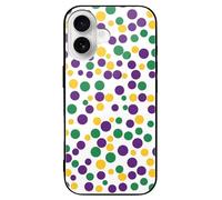 Mardi And The Gras Dot Pattern Slim Glass Case Protective Classic Cell Phone Basic Cases Compatible with iPhone 16/16 Plus/16 Pro/16 Pro Max/16 E
