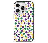 Mardi And The Gras Dot Pattern Slim Glass Case Protective Classic Cell Phone Basic Cases Compatible with iPhone 16/16 Plus/16 Pro/16 Pro Max/16 E
