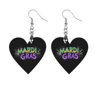 Mardi Day And Gras Printed Wooden Earrings for Women Trendy Lightweight Charms Pendant Jewelry Circular