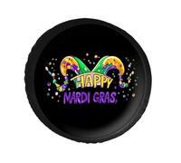 Mardi Day Happy Gras Spare Tire Cover Waterproof Leather Adjustable Foldable Wheel Protector