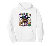 Mardi Gras 2026 with Crown and Jester Hat Design Pullover Hoodie