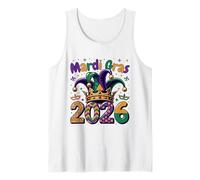 Mardi Gras 2026 with Crown and Jester Hat Design Tank Top