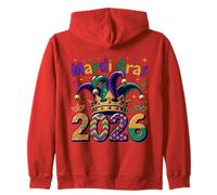 Mardi Gras 2026 with Crown and Jester Hat Design Zip Hoodie