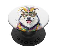 Mardi Gras Alaskan Malamute Dog Carnival Mask Beads PopSockets Adhesive PopGrip