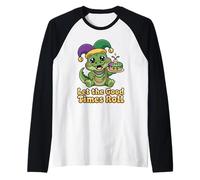 Mardi Gras Alligator Let The Good Times Roll Jester Raglan Baseball Tee