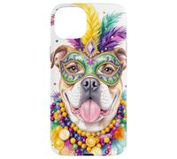 Mardi Gras American Bulldog Dog Carnival Mask Beads Art Case for iPhone 15 Plus