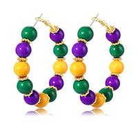 Mardi Gras Bead Earrings Beaded Hoop Earrings Purple Green Gold Beaded Hoop Earring Mardi Gras Accessories Jewelry Gift