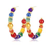 Mardi Gras Beaded Earrings for Women Green Purple Gold Beads Hoop Earrings Fat Tuesday Carnival Statement Earrings Holiday Party Jewelry Gift, One Size, Metal, No Gemstone