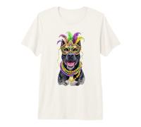 Mardi Gras Black Pitbull Dog Mask and Beads Premium T-Shirt