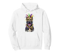 Mardi Gras Black Pitbull Dog Mask and Beads Pullover Hoodie