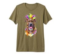 Mardi Gras Brindle Pitbull Dog Mask and Beads Premium T-Shirt