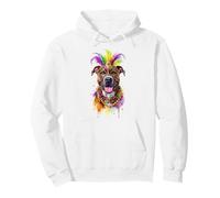 Mardi Gras Brindle Pitbull Dog Mask and Beads Pullover Hoodie