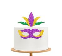 Mardi Gras Cake Topper, Masquerade Mask Cake Decor, Gold Glitter Mardi Gras Cake Topper for Baby Shower, New Orleans Carnival Themed Birthday Party Decoration