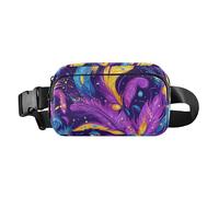 Mardi Gras Carnival Feather Jewel Purple Blue Fashionable Fanny Waist Pack for Women Men Teenagers Water Resistant Zipper Fanny Pack Sling Bag with Adjustable Strap for Travel Shopping Running