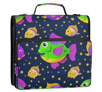 Mardi Gras Carnival Fish Star Purple Green 1.5 Inch 3 Rings Organizer Binder with Shoulder Strap Easy to Carry Document Organizer Bag for Middle School
