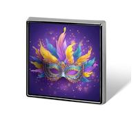 Mardi Gras Carnival Mask with Colorful Feathers Unisex Brooches & Pins Square Lightweight Lapel Badge Jewelry for Clothing Shawl Hat