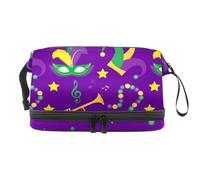 Mardi Gras Carnival Pattern Double Layer Cosmetic Bag for Women and Girls, Travel Toiletry Bag Makeup Handy Pouch Organiser Bag with Brush Compartment