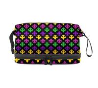 Mardi Gras Carnival Seamless Pattern Double Layer Cosmetic Bag for Women and Girls, Travel Toiletry Bag Makeup Handy Pouch Organiser Bag with Brush Compartment