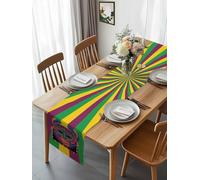 Mardi Gras Carnivals Mask Table Runner 108 Inches Long, Blue Pink Feathers Striped Washable Table Runners Heat-Insulation Kitchen Dining Table Decorations for Home Party Decor 13x108in