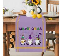 Mardi Gras Cartoon Cute Dwarfs Table Runner 72 Inches Long, Purple Washable Table Runners Heat-Insulation Kitchen Dining Table Decorations for Home Party Decor 13x72in