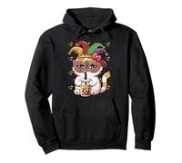 Mardi Gras Cat Mask Boba Bubble Tea Carnival Women Girl Kids Pullover Hoodie