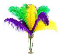 Mardi Gras Colorful Feathers Gold Green Purple Craft Feathers 14-16 Inch Natural Feather for Mardi Gras Masquerade Party Decorations Table Centerpiece Costume DIY Crafts, 9 Pieces