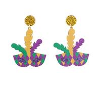 Mardi Gras Dangle Earrings Carnival Theme Mask Crown Earrings Mardi Gras Acrylic Multi Layer Earrings Holiday Party Jewelry Gifts for Women Girls, Zinc, No Gemstone