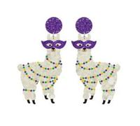 Mardi Gras Dangle Earrings Carnival Three Color Alpaca Champagne Bottle Tree Dog Stud Earrings Holiday Party Jewelry Gifts For Women, Acrylic, No Gemstone