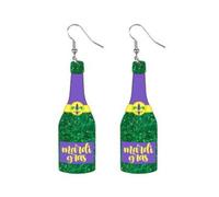 Mardi Gras Dangle Earrings Carnival Three Color Alpaca Champagne Bottle Tree Dog Stud Earrings Holiday Party Jewelry Gifts For Women, Acrylic, No Gemstone