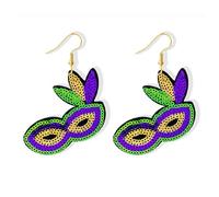 Mardi Gras Dangle Earrings Sequin Clown Mask Clown Hat Earrings for Women Carnival Theme Carnival Earrings Mardi Gras Jewelry Gifts for Women, L, Plastic, No Gemstone