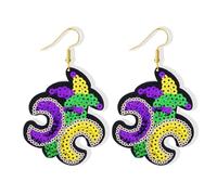 Mardi Gras Dangle Earrings Sequin Clown Mask Clown Hat Earrings for Women Carnival Theme Carnival Earrings Mardi Gras Jewelry Gifts for Women, L, Plastic, No Gemstone