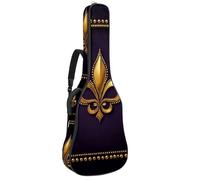 Mardi Gras Dotted Frame with Fleur de lis Acoustic Guitar Gig Bag, 1 cm Thick Padding Waterproof Guitar Case Backpack with Dual Adjustable Shoulder Strap for 40-42 Inch Guitar