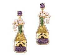 Mardi Gras Earrings Beaded MARDI GRAS Dangle Earrings Shiny Mask Crown Carnival Stud Drop Earrings Carnival Party Jewelry Gifts, S, Zinc, No Gemstone