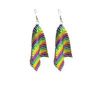 Mardi Gras Earrings Carnival Theme Festival Earrings Glitter Green Purple Yellow Earrings Dangle Drop Earrings for Women Holiday Gift, Zinc, No Gemstone