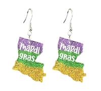 Mardi Gras Earrings Cute Tree Flower Champagne Leaf Stool Dangle Acrylic Earrings For Women sparkle Carnival Fashion Jewelry Gift, One Pair, Zinc Acrylic, No Gemstone