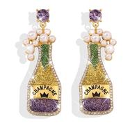 Mardi Gras Earrings for Women Beaded Champagne Bottle Earrings Mardi Gras Outfit Shirts Mask Accessories for Women Holiday Jewelry Gifts, Adjustable, Metal, No Gemstone